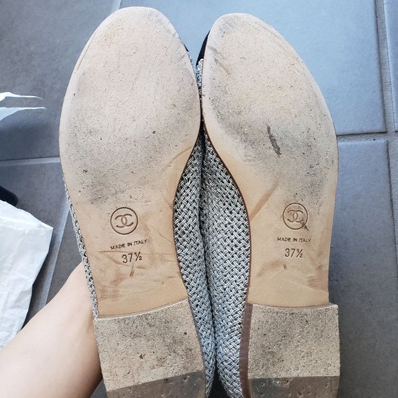 CHANEL SILVER/BLACK Mesh Fabric Ballet Flats - Picture 3 of 11